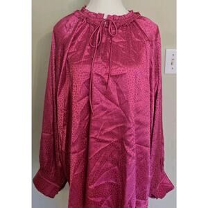 First Love Size 3X Magenta Long Sleeve Leopard Same Color Print Tunic Top EUC